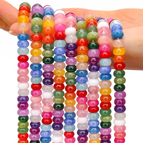 AUREHEN 2 Stränge (150 Stück), gemischte Farben, Jade-Rondelle-Perlen, 5 x 8 mm, lose Abstandshalter, Abakus-Scheibenperlen für DIY-Armbänder, Halsketten, Ohrringe, Schmuckherstellung, Bastelbedarf von AUREHEN