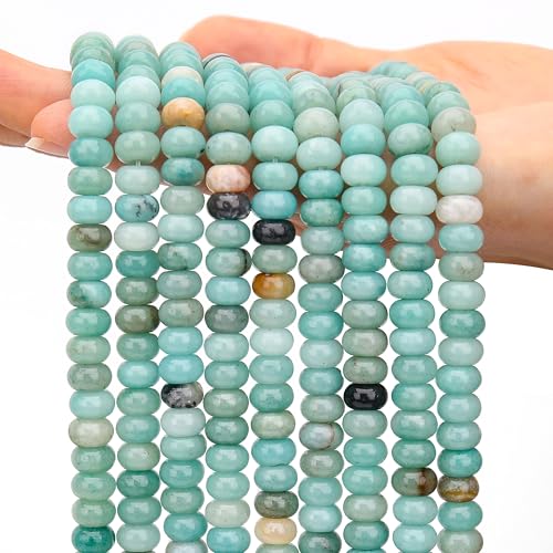 AUREHEN 2 Stränge (150 Stück), natürliche Amazonit-Rondelle-Perlen, 5 x 8 mm, lose Abstandshalter, Abakus-Scheibenperlen für DIY-Armbänder, Halsketten, Ohrringe, Schmuckherstellung, Bastelbedarf von AUREHEN
