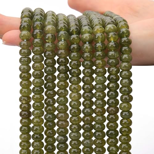 AUREHEN 2 Stränge (150 Stück), olivgrüne Jade-Rondelle-Perlen, 5 x 8 mm große Edelstein-Abstandshalter, Abakus-Scheibenperlen für DIY-Armbänder, Halsketten, Ohrringe, Schmuckherstellung, Bastelbedarf von AUREHEN