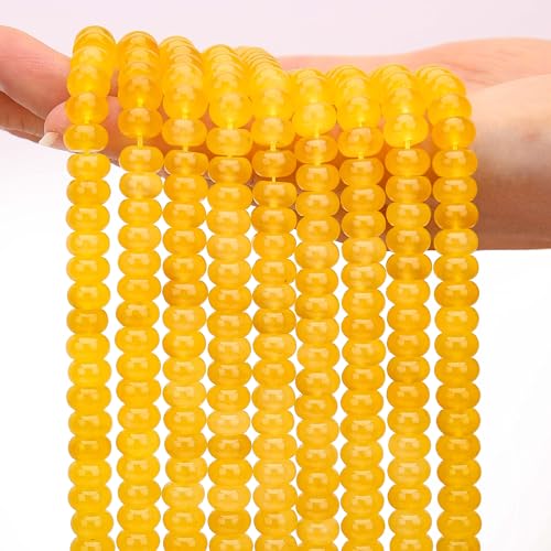AUREHEN 2 Stränge (150 Stück) gelbe Jade-Rondelle-Perlen, 5 x 8 mm, lose Abstandshalter, Abakus-Scheibenperlen für DIY-Armbänder, Halsketten, Ohrringe, Schmuckherstellung, Bastelbedarf, Perlen-Set von AUREHEN