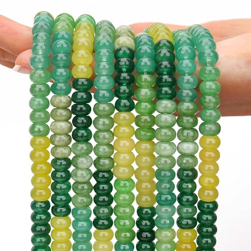 AUREHEN 2 Stränge (150 Stück) grüne Jade-Rondelle-Perlen, 5 x 8 mm, lose Abstandshalter, Abakus-Scheibenperlen für DIY-Armbänder, Halsketten, Ohrringe, Schmuckherstellung, Bastelbedarf, Perlen-Set von AUREHEN