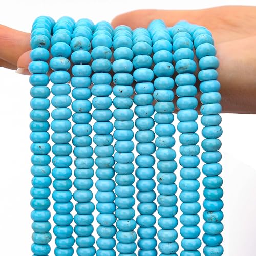 AUREHEN 2 Stränge (150 Stück) natürliche blaue türkisfarbene Rondelle-Perlen, 5 x 8 mm große Edelstein-Abstandshalter, Abakus-Scheibenperlen für DIY-Armbänder, Halsketten, Ohrringe, Schmuckherstellung von AUREHEN