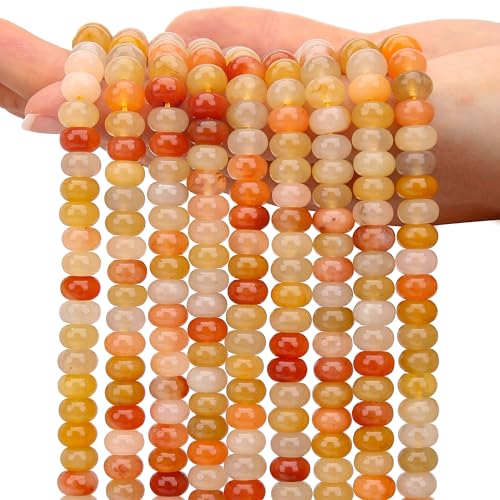 AUREHEN 2 Stränge (150 Stück) natürliche goldene Seidenjade-Rondelle-Perlen, 5 x 8 mm große Edelstein-Abstandshalter, Abakus-Scheibenperlen für DIY-Armbänder, Halsketten, Ohrringe, Schmuckherstellung von AUREHEN