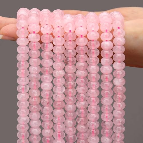 AUREHEN 2 Stränge (150 Stück) natürliche rosa Quarz-Rondelle-Perlen, 5 x 8 mm große Edelstein-Abstandshalter, Abakus-Scheibenperlen für DIY-Armbänder, Halsketten, Ohrringe, Schmuckherstellung von AUREHEN