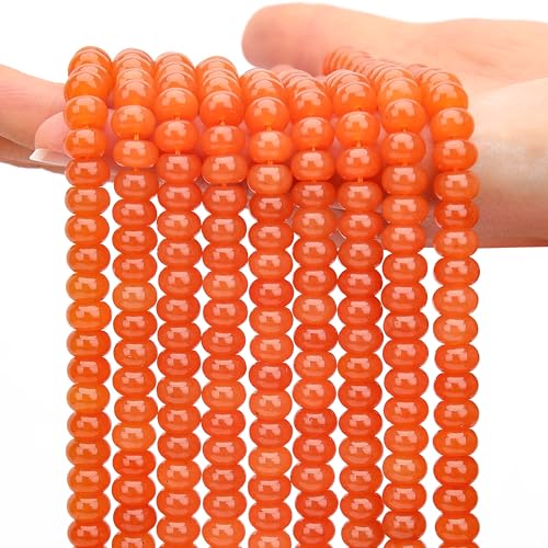 AUREHEN 2 Stränge (150 Stück) orangefarbene Jade-Rondelle-Perlen, 5 x 8 mm, lose Abstandshalter, Abakus-Scheibenperlen für DIY-Armbänder, Halsketten, Ohrringe, Schmuckherstellung, Bastelbedarf von AUREHEN