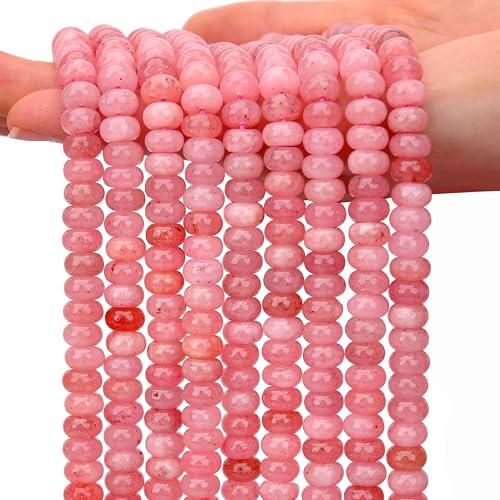AUREHEN 2 Stränge (150 Stück) rosa Jade-Rondelle-Perlen, 5 x 8 mm, lose Abstandshalter, Abakus-Scheibenperlen für DIY-Armbänder, Halsketten, Ohrringe, Schmuckherstellung, Bastelbedarf, Perlen-Set von AUREHEN