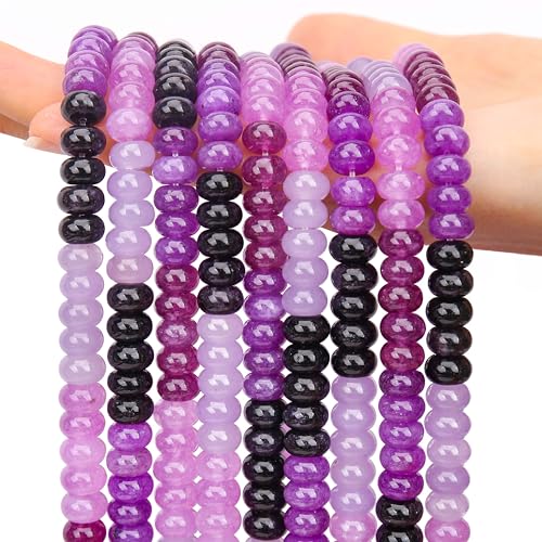 AUREHEN 2 Stränge (150 Stück) violette Jade-Rondelle-Perlen, 5 x 8 mm, lose Abstandshalter, Abakus-Scheibenperlen für DIY-Armbänder, Halsketten, Ohrringe, Schmuckherstellung, Bastelbedarf, Perlen-Set von AUREHEN