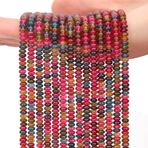 AUREHEN 2 Stränge (300 Stück), bunte Turmalin-Rondelle-Perlen, 2 x 4 mm große Edelstein-Abstandshalter, Abakus-Scheibenperlen für DIY-Armbänder, Halsketten, Ohrringe, Schmuckherstellung, Bastelbedarf von AUREHEN