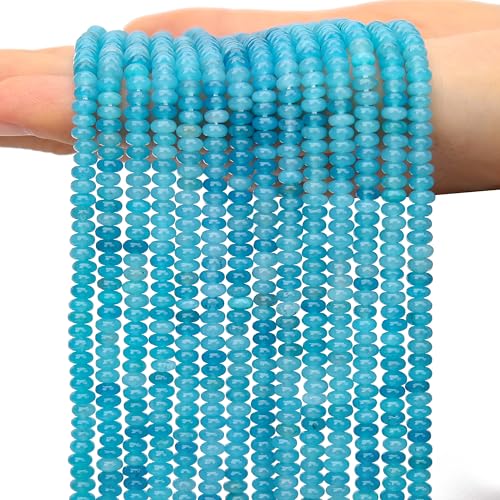 AUREHEN 2 Stränge (300 Stück), seeblaue Jade-Rondelle-Perlen, 2 x 4 mm große Edelstein-Abstandshalter, Abakus-Scheibenperlen für DIY-Armbänder, Halsketten, Ohrringe, Schmuckherstellung, Bastelbedarf von AUREHEN