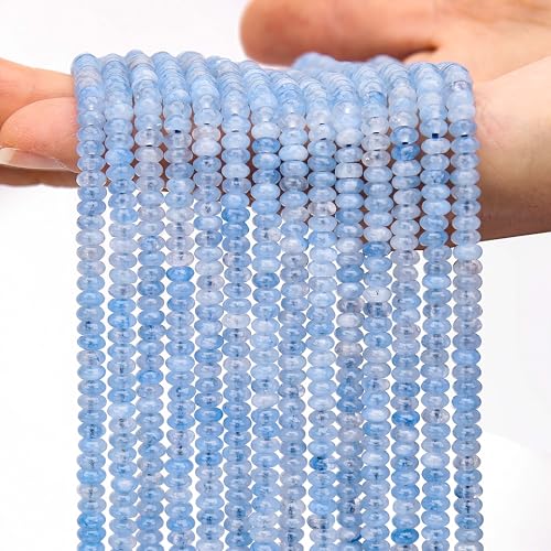 AUREHEN 2 Stränge (300 Stück) Aquamarin-Rondelle-Perlen, 2 x 4 mm große lose Abstandshalter, Abakus-Scheibenperlen für DIY-Armbänder, Halsketten, Ohrringe, Schmuckherstellung, Bastelbedarf, Perlen-Set von AUREHEN