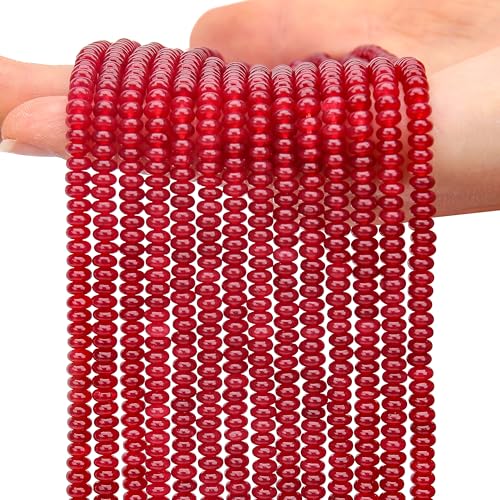 AUREHEN 2 Stränge (300 Stück) Granat-Jade-Rondelle-Perlen, 2 x 4 mm große Edelstein-Abstandshalter, Abakus-Scheibenperlen für DIY-Armbänder, Halsketten, Ohrringe, Schmuckherstellung, Bastelbedarf von AUREHEN