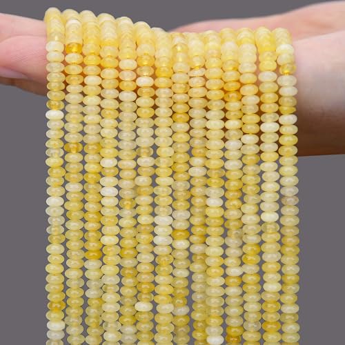 AUREHEN 2 Stränge (300 Stück) gelbe Jade-Rondelle-Perlen, 2 x 4 mm große Edelstein-Abstandshalter, Abakus-Scheibenperlen für DIY-Armbänder, Halsketten, Ohrringe, Schmuckherstellung, Bastelbedarf von AUREHEN