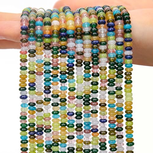 AUREHEN 2 Stränge (300 Stück) gemischte farbige Rondelle-Perlen, 2 x 4 mm große Edelstein-Abstandshalter, Abakus-Scheibenperlen für selbstgemachte Armbänder, Halsketten, Ohrringe, Schmuckherstellung von AUREHEN