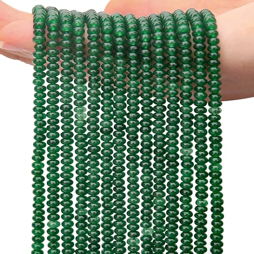 AUREHEN 2 Stränge (300 Stück) grüne Jade-Rondelle-Perlen, 2 x 4 mm große Edelstein-Abstandshalter, Abakus-Scheibenperlen für DIY-Armbänder, Halsketten, Ohrringe, Schmuckherstellung, Bastelbedarf von AUREHEN