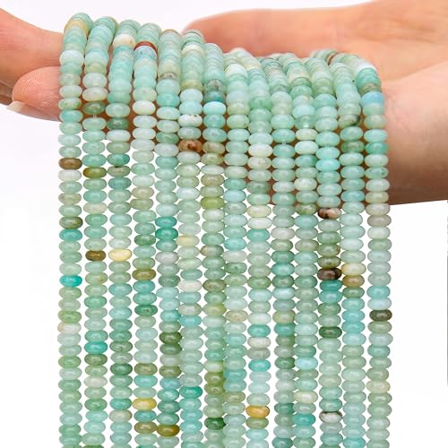 AUREHEN 2 Stränge (300 Stück) natürliche Amazonit-Rondelle-Perlen, 2 x 4 mm große Edelstein-Abstandshalter, Abakus-Scheibenperlen für DIY-Armbänder, Halsketten, Ohrringe, Schmuckherstellung von AUREHEN