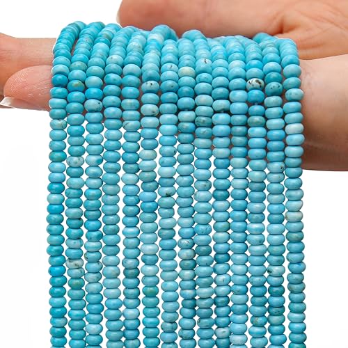 AUREHEN 2 Stränge (300 Stück) natürliche blaue türkisfarbene Rondelle-Perlen, 2 x 4 mm große Edelstein-Abstandshalter, Abakus-Scheibenperlen für DIY-Armbänder, Halsketten, Ohrringe, Schmuckherstellung von AUREHEN