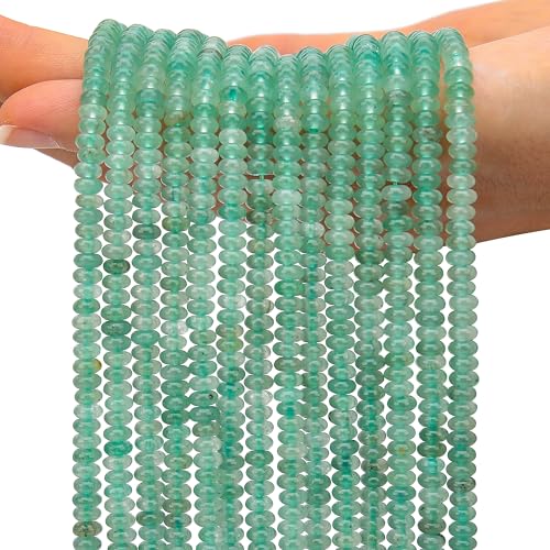 AUREHEN 2 Stränge (300 Stück) natürliche grüne Aventurin-Rondelle-Perlen, 2 x 4 mm große lose Abstandshalter, Abakus-Scheibenperlen für DIY-Armbänder, Halsketten, Ohrringe, Schmuckherstellung von AUREHEN
