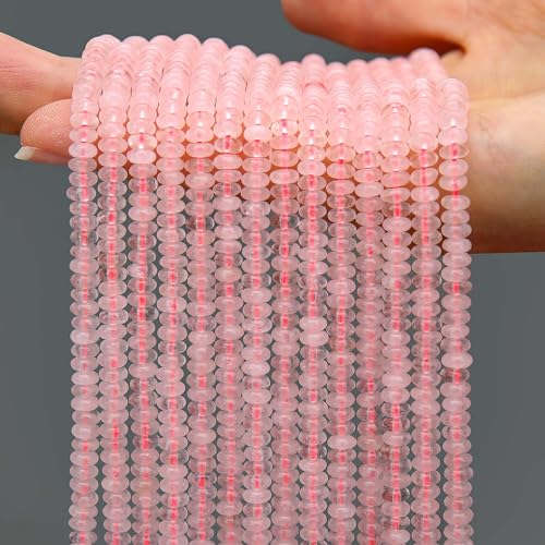 AUREHEN 2 Stränge (300 Stück) natürliche rosa Quarz-Rondelle-Perlen, 2 x 4 mm große Edelstein-Abstandshalter, Abakus-Scheibenperlen für DIY-Armbänder, Halsketten, Ohrringe, Schmuckherstellung von AUREHEN