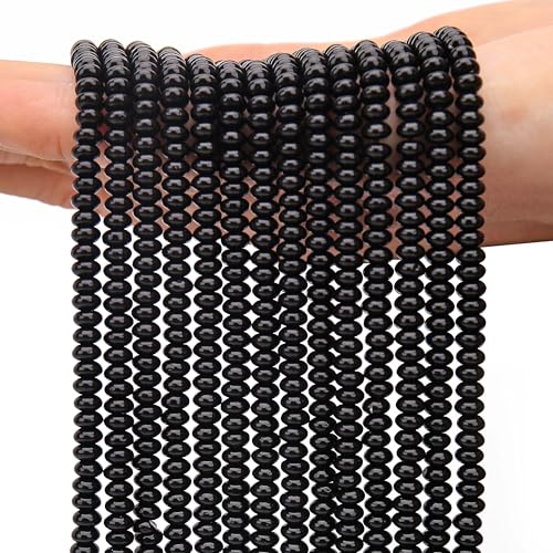 AUREHEN 2 Stränge (300 Stück) natürliche schwarze Obsidian-Rondelle-Perlen, 2 x 4 mm große Edelstein-Abstandshalter, Abakus-Scheibenperlen für DIY-Armbänder, Halsketten, Ohrringe, Schmuckherstellung von AUREHEN