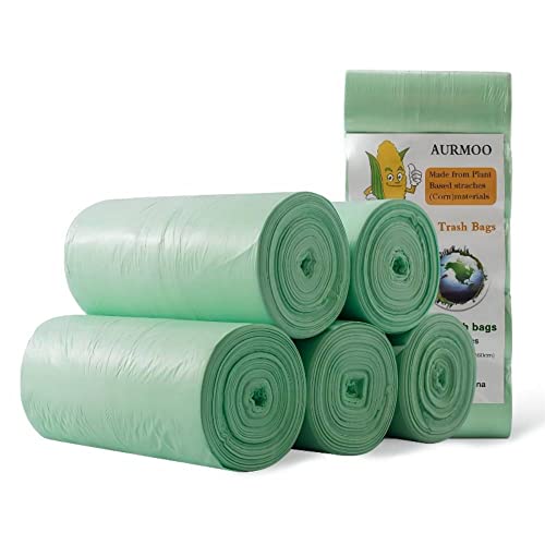 AURMOO 180 Biologisch Müllbeutel mit Henkel, 8L Biologisch Beutel, Küchen Lebensmittel Abfallbeutel, Recycelt Müllbeutel für Küchen Badezimmer, Wohnzimmer(W40XH59cm,Grün) von AURMOO