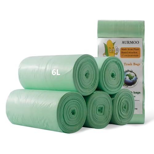 AURMOO 165 Biologisch Abfall Säcke, 6L Biologische Abfall Tüten, Abfall-beutel, Küchen Abfallbeutel, müll-Abfallbeutel für Küche, Büro, Wohnzimmer(W36xH37cm,Grün) von AURMOO