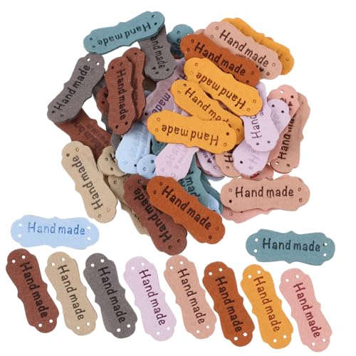 AUTSUPPL 100 Stück Bunte PU Leder Labels zum Annähen Geprägte Handmade With Love Textiletiketten Vielseitige DIY Zubehör für Kleidung Taschen Hüte und Stricksachen von AUTSUPPL