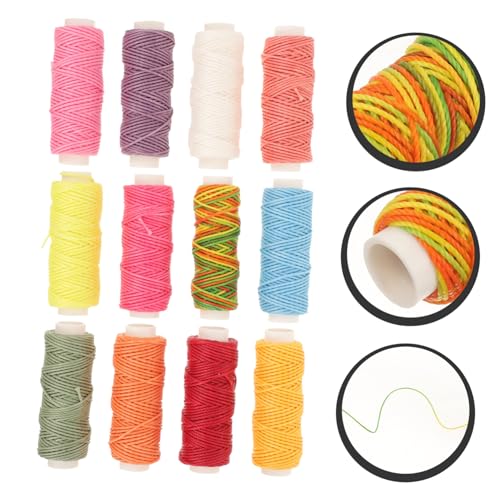 AUTSUPPL 12 Rollen Gewachste Nähfäden für Handwerk und Schmuckherstellung Vielseitige Farbige Armbandkordeln aus Polyester Robust und Langlebig für DIY Leder Schuhe Nähmaschine und von AUTSUPPL