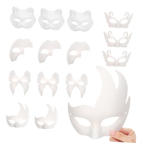 AUTSUPPL 15 Stück Diy-maskenmasken: Bemalbare Masken Aus Papierzellstoff, Partyzubehör Für Karnevalspartys, Halloween, Karneval Und Cosplay von AUTSUPPL