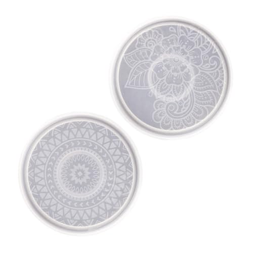 AUTSUPPL 2 Stück Silikonform Untersetzer Rund Mandala Muster DIY Epoxidharz Gießform Flexible Transparent Langlebig für Kreative Tassenmatten Herstellung von AUTSUPPL