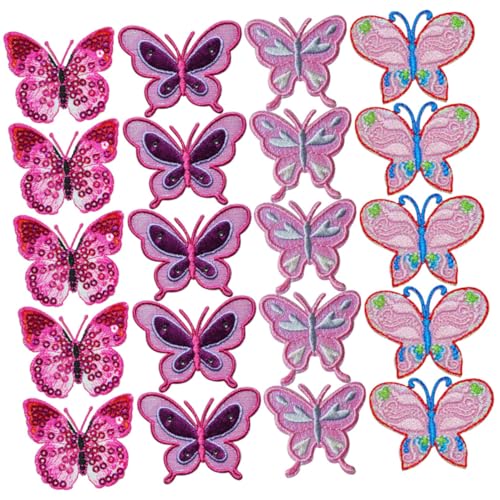 AUTSUPPL 20 Stück Schmetterling Aufnäher zum Aufnähen Bestickte DIY Applikationen für Kleidung Hüte Taschen Praktische und Dekorative Flicken für Textilien Vielseitig Einsetzbar für von AUTSUPPL