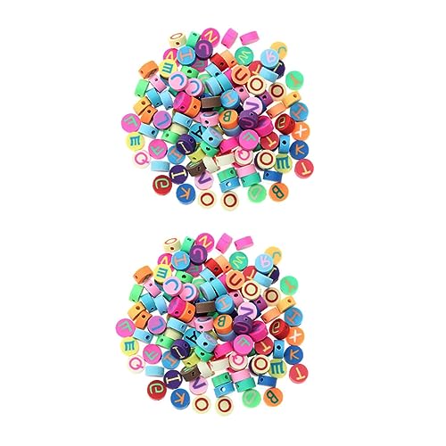 AUTSUPPL 200 Stück Bunte Polymer Clay Buchstaben Perlen Lose Spacer Beads für DIY Armbänder Halsketten Schmuckherstellung Gemischte Flache Perlen zum Auffädeln Handgemachte von AUTSUPPL