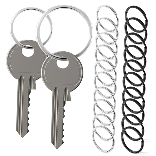 AUTSUPPL 28 Stück Teiliges Schlüsselringe Edelstahl Flach Rund Schwarz Silber Robust Rostfrei Sichere Schlüsselanhänger DIY Zubehör für Autos Haus Büro von AUTSUPPL