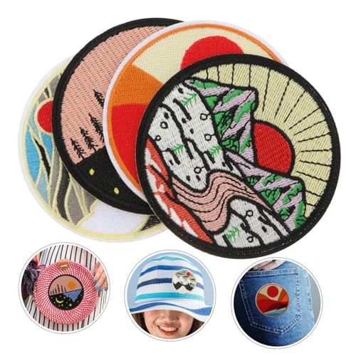 AUTSUPPL 4 Stück Bestickte Rund patches Farbige Stoffaufnäher zum Aufnähen Vielseitige Kleidung Taschen Dekoration Hautfreundlich Waschbeständig zur Reparatur und DIY Gestaltung von AUTSUPPL