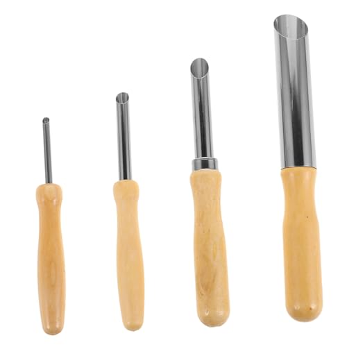 AUTSUPPL 4 Stück Teiliges Edelstahl lochstanzer mit Holzgriff Präzise Kreisförmige Tonlochschneider für Töpferarbeiten Vielseitig für Stoff und Papier Langlebiges Modellierwerkzeug von AUTSUPPL