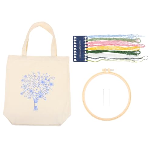 AUTSUPPL Canvas Tote Bag Stickset für Damen mit Anleitung und Muster Robuste Handtasche aus Segeltuch Bequemer Schulterriemen DIY Stickerei für Anfänger für Alltag Schule Reisen Shopping von AUTSUPPL