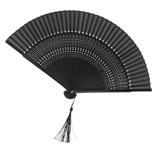 AUTSUPPL Chinesischer Fächer Handfächer Faltbarer Vintage Tanzfächer mit S-förmigem Hohlschnitt und Satinbezug Eleganter Bühnenfächer für Party Kostüm und Dekoration von AUTSUPPL