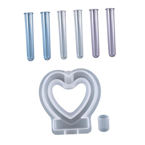 AUTSUPPL DIY Silikonform Herzförmige Hydroponik Pflanzvase Gießform mit Acryl röhrchen in Blau Transparent für Pflanzenvermehrung und Harzgießen von AUTSUPPL