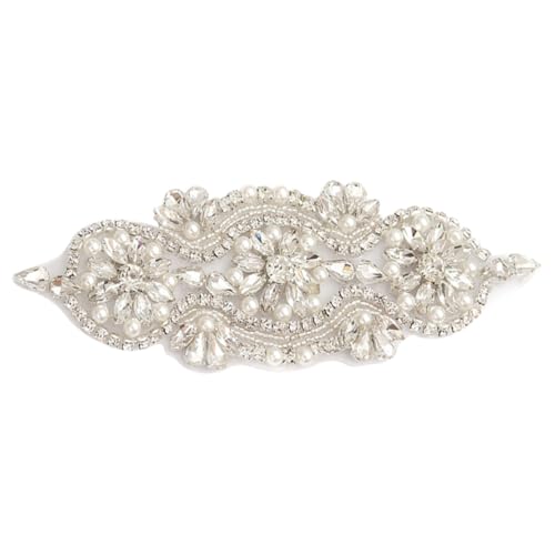 AUTSUPPL Perlen Strass applikation mit Selbstklebendem Rückhalt Eleganter Brautgürtel patch für Hochzeit Vielseitiger Schmuck zum Aufnähen Kleider Hüte Taschen und Kopfschmuck von AUTSUPPL