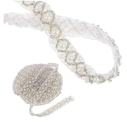 AUTSUPPL Perlenborte Fein Verzierte Perlenborte mit Netzstoff für Handwerk Kleidung Dekoration Blumenschmuck Elegant Pastellfarben von AUTSUPPL