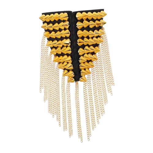 AUTSUPPL Rivettierte Quasten schulterklappe mit Kette Modisches Epaulett für Blazer und Uniform Auffälliges Goldfarbenes Schulterpolster für Karneval und Alltag Langlebiges Design von AUTSUPPL