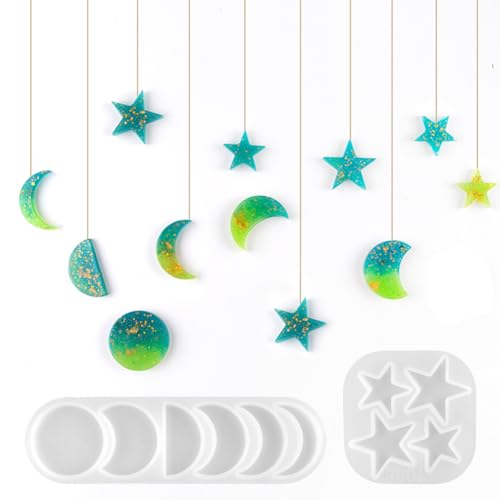 2 Stück Stern Mond Finsternis Formen, leichte Silikonformen, Epoxidharz Formen für DIY-Handwerk, Dekoration, Anhänger, Heimdekoration(Weiß) von AUTUUCKEE