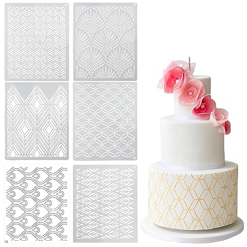 6 Stück Kuchendekorationsschablonen, Kuchenformen, Dekoration Buttercreme, florale durchbrochene Schablonen für Geburtstag, Party, Hochzeitstorte Dekoration (Kuchendekorationsset) von AUTUUCKEE