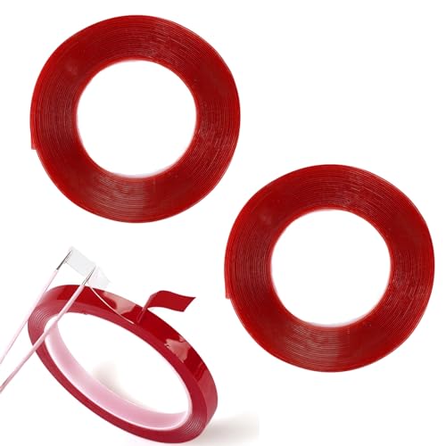 AUTUUCKEE 2 Rollen Montageband (5 m x 20 mm), Doppelseitiges Klebeband Spiegelklebeband, Doppelklebeband Montageklebeband Für Innen und Außenanwendungen(Rot) von AUTUUCKEE