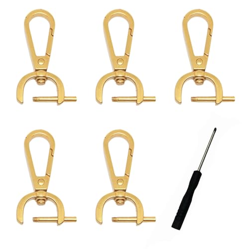 AUTUUCKEE 5 Stück Schlüsselkarabiner Schwenker 360° Schlüsselanhänger Karabiner Gold D-Ringen Drehbare Karabinerhaken Hummer mit Schraubendrehern für Halskettenarmbänder, Anhänger, Schlüsselanhänger von AUTUUCKEE