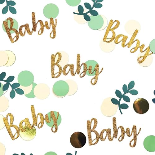 Tischkonfetti, einzigartiges Design, Geburtstags-Buchstabenform, Dekoration, Party-Tisch-Konfetti, runde Punkte, Streukonfetti, Babyparty-Konfetti für Geburtstagstischdekoration (Gold + Grün), 100 von AUTUUCKEE
