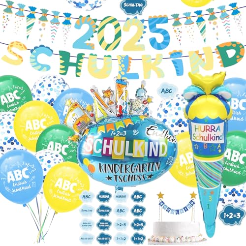 Einschulung Deko Junge Set - Schulkind Girlande + 2025 Zuckertüten Banner + Hurra Schulkind Zuckertüte Folienballon + 20 Luftballon +Torten-Fähnchen + 16 Konfetti Schulanfang Schuleinführung Deko Einschulung Deko Junge Set - Schulkind Girlande + 2025 Zuckertüten Banner + Hurra Schulkind Zuckertüte Folienballon + 20 Luftballon +Torten-Fähnchen + 16 Konfetti Schulanfang Schuleinführung Deko von AUXHCYL