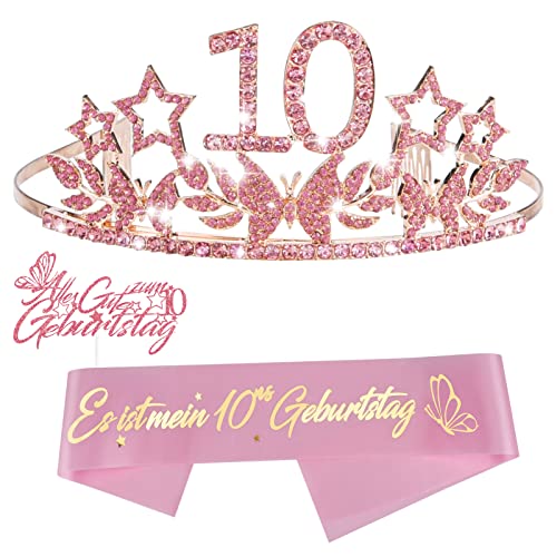 AUXSOUL 10 Geburtstags Schärpe Krone und Kuchendeckel, Rose Gold Kristall Tiara Prinzessin Geburtstagskrone und Schärpe für Geburtstag Party Favor Supplies AUXSOUL 10 Geburtstags Schärpe Krone und Kuchendeckel, Rose Gold Kristall Tiara Prinzessin Geburtstagskrone und Schärpe für Geburtstag Party Favor Supplies von AUXSOUL