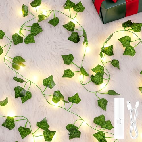 Aufladbar Lichterkette Efeu Künstlich, 10M 100LED Batteriebetriebene Lichterkette mit 8 Modi, Funkelnde Lichter Dekoration Innen für Schla fzimmer, Weihnachten, Geburtstage Valentinstag,Warmweiß Aufladbar Lichterkette Efeu Künstlich, 10M 100LED Batteriebetriebene Lichterkette mit 8 Modi, Funkelnde Lichter Dekoration Innen für Schla fzimmer, Weihnachten, Geburtstage Valentinstag,Warmweiß von AUZONIMICS