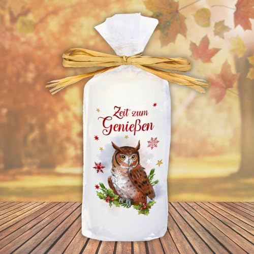 Motivkerze Tiere Stumpenkerze – Zeit zum Genießen, Eule - Kerze in Geschenkverpackung mit Schleife | moderne Motive Herbstmotiv Wintermotiv auf Tattoofolie Schiebefolie Motivkerze Tiere Stumpenkerze – Zeit zum Genießen, Eule - Kerze in Geschenkverpackung mit Schleife | moderne Motive Herbstmotiv Wintermotiv auf Tattoofolie Schiebefolie von AV Andrea Verlag