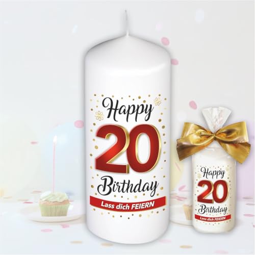 Stumpenkerze - Geburtstagskerze zum 20. Geburtstag, Happy Birthday - Für Dich | Motive auf Tattoofolie | Geschenkfolie und goldener Schleife | Kerze mit Geburtstagszahl Zahl in Geschenkverpackung Stumpenkerze - Geburtstagskerze zum 20. Geburtstag, Happy Birthday - Für Dich | Motive auf Tattoofolie | Geschenkfolie und goldener Schleife | Kerze mit Geburtstagszahl Zahl in Geschenkverpackung von AV Andrea Verlag